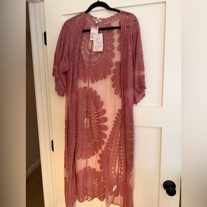 Mauve Lace Crochet Duster Kimono